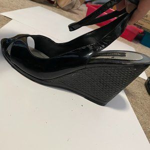 Black heeled peep toe with ankle strap